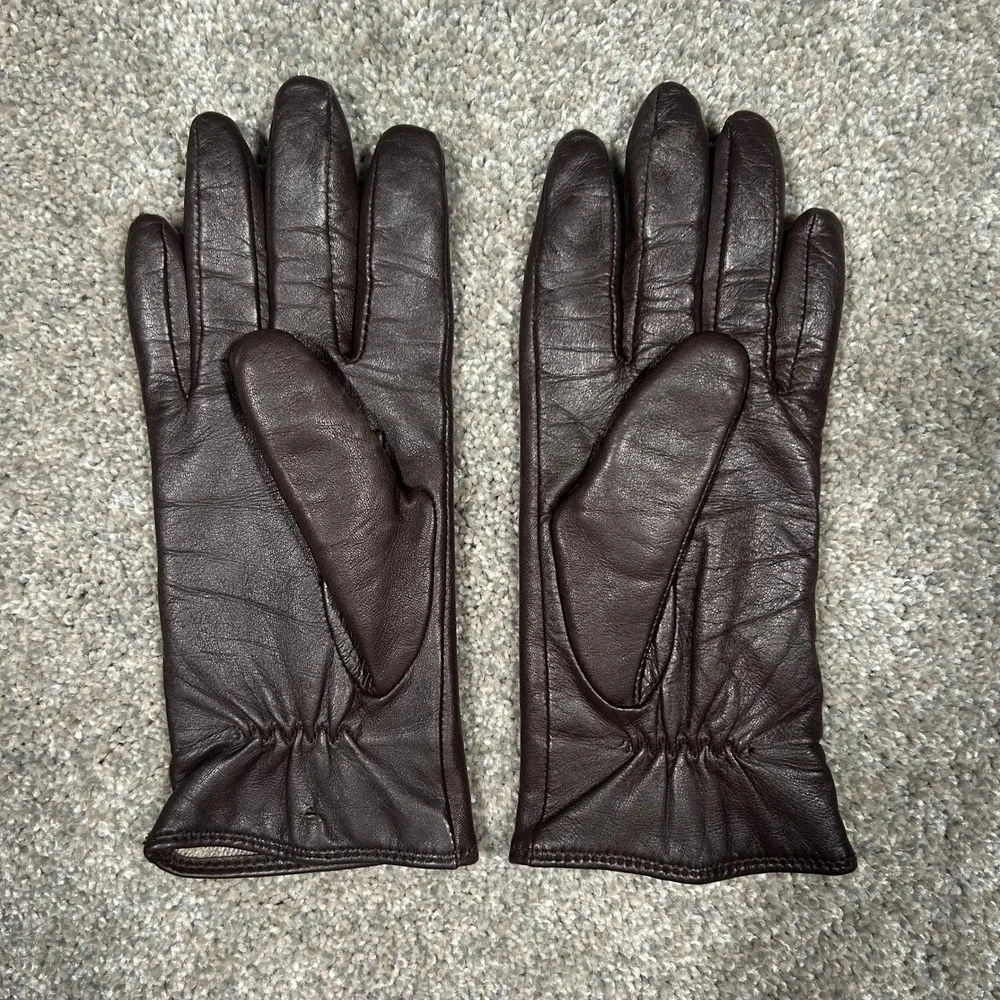 Charter Club Womens Dark‎ Brown Leather Gloves Knit Lined Size Large
